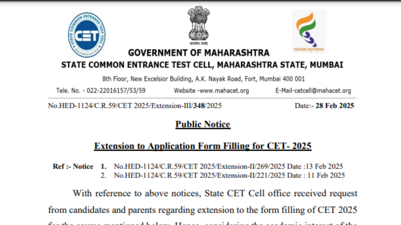 MH CET LLB 5 year and LLB 3 year 2025 registration deadline extended, check notice here